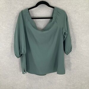 Ann Taylor Top Womens XL Green Off the Shoulder Cocktail Romantic‎ Date Night